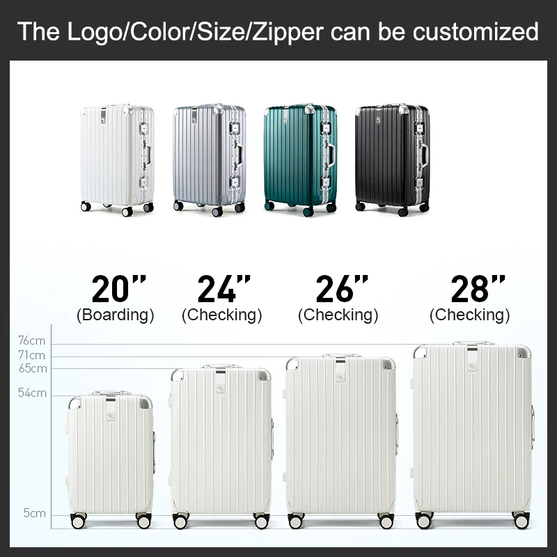 Hanke PC carry-ons suitcase aluminum frame luggage bag 20 24 26 28 inch luggage sets 3 pieces