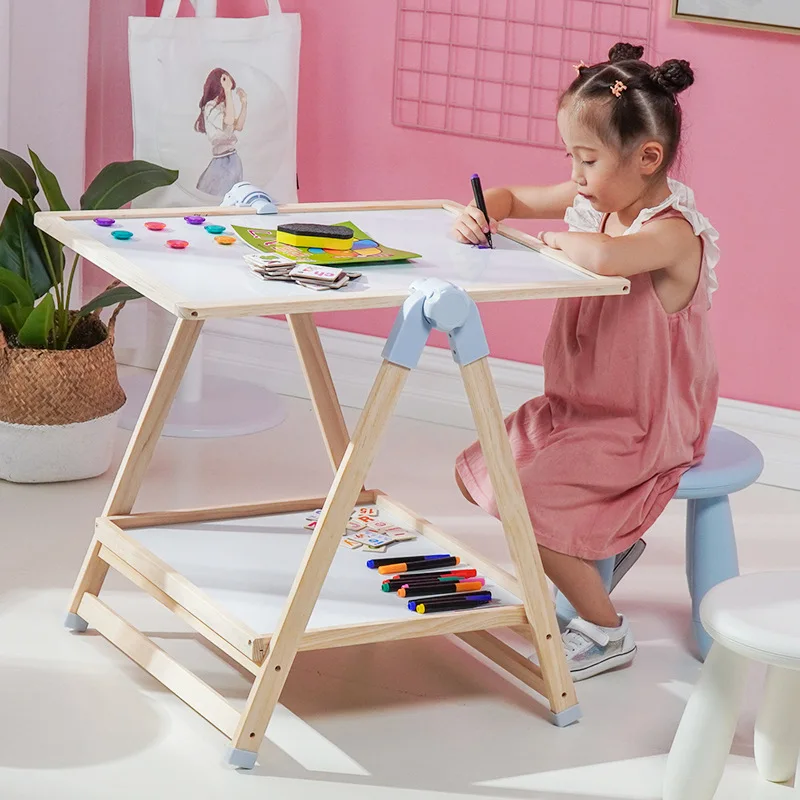 Wholesale Children Wooden Double-Sided Kids Easel with Storage -Ideal for Arts & Crafts Homeschooling Drawing