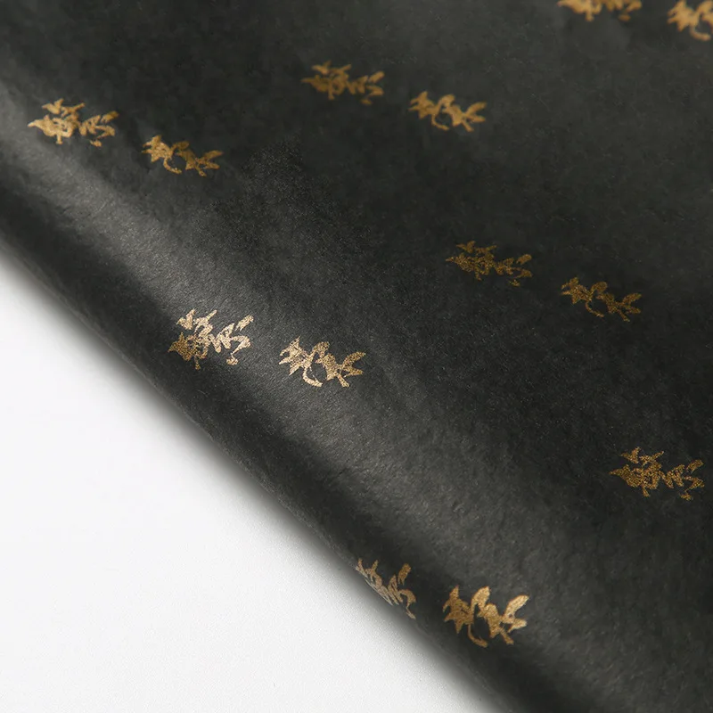 Custom Design Printed Golden Logo Black Gift Flower Wrapping Paper Tissue Paper For Packaging