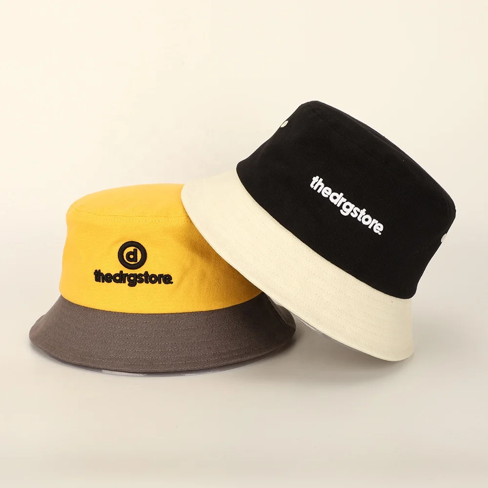 Wholesale Custom Men Women 3D Puff Embroidery Logo Canvas Fisherman Cap,Sun Shade Gorras,Two Tone Color Bucket Hat