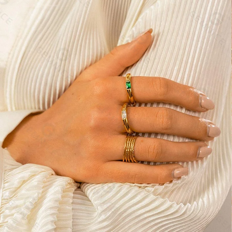 Gemnel 925 sterling silver jewelry 14k gold plated emerald green cut band ring