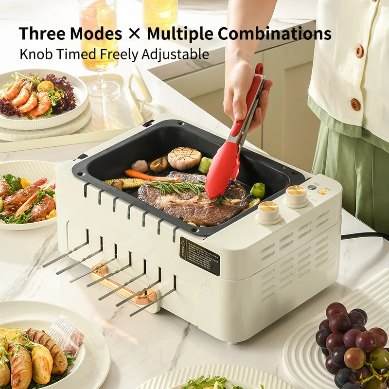 3 In 1 Electric BBQ Kebab Grill Machine Household Automatic Rotating Skewers Machine Indoor Smokeless