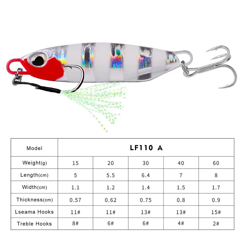 CASTSOON  Saltwater Fishing lure Metal jig 15g 20g 30g 40g 60g Artificial Baits Sinking Slow Jigging Lure Metal Slow Jigs
