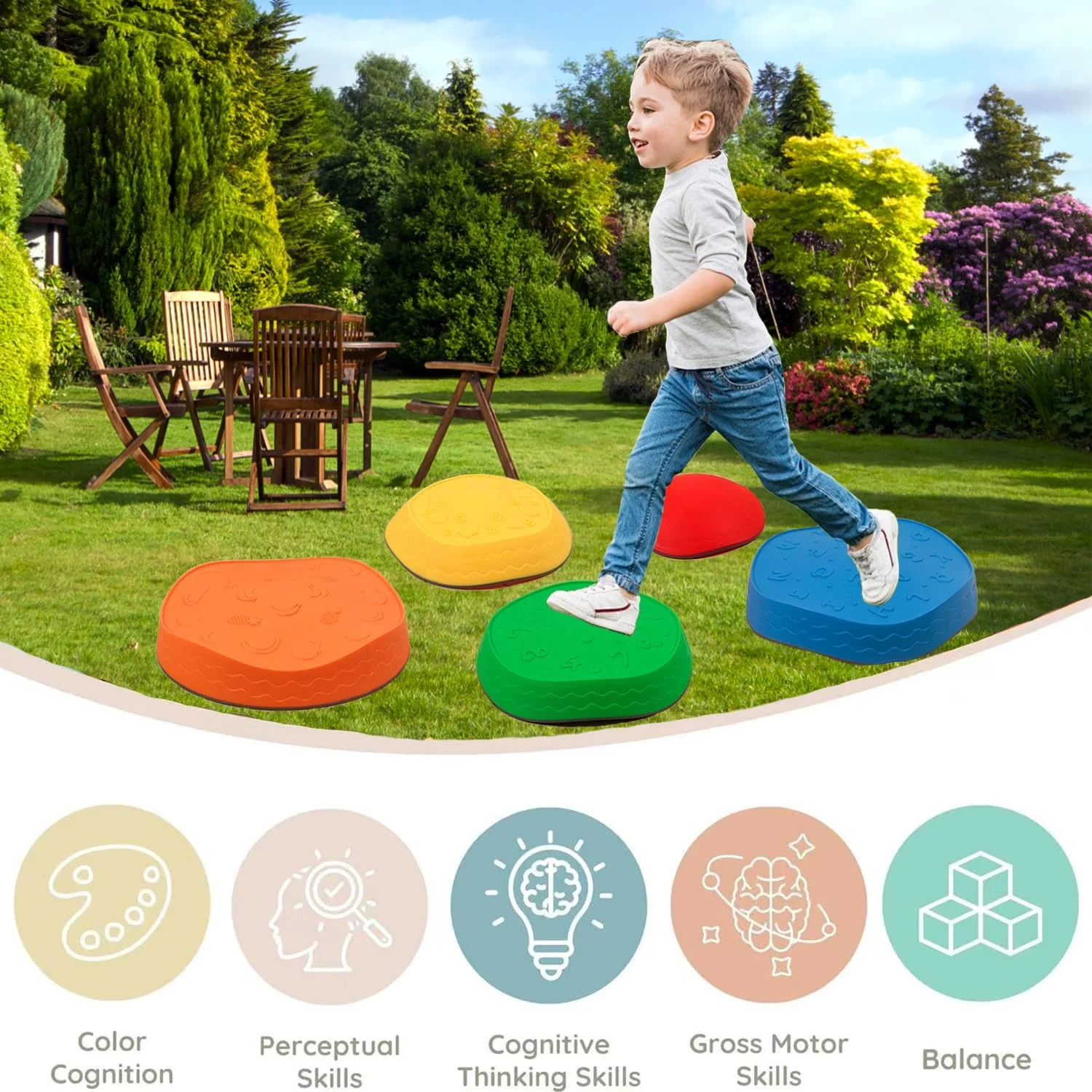 Balance Stepping Stones for Kids 5pcs Non-Slip River Stones,Balance Block Obstacle Course Play Indoor and Outdoor Sensory Toys