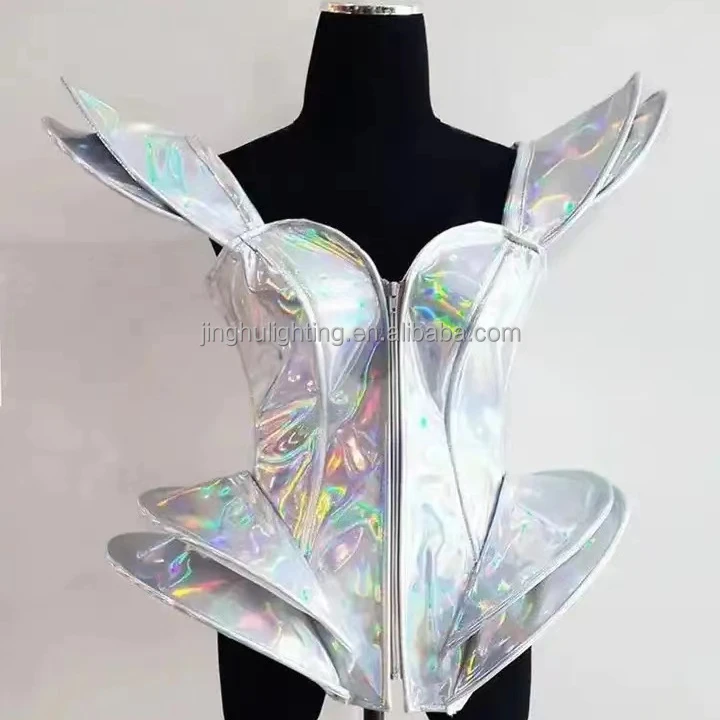 Singer Gogo Stage Performance Clothes Fluorescent Green Laser Fly Shoulder Mini Bubble Dress Women Festival Party DS Costume