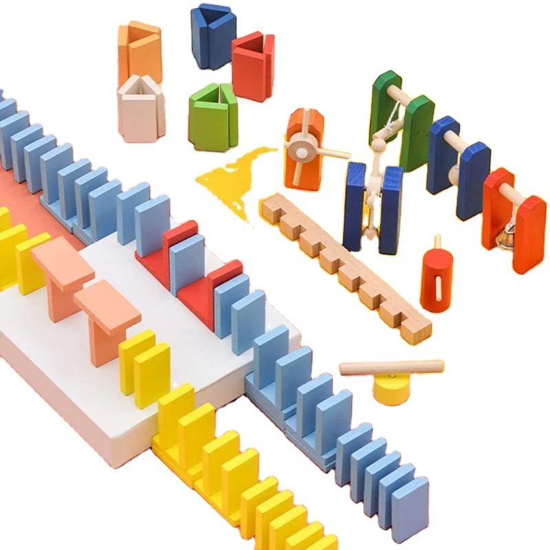 Creative kids Domino Blocks  Game Educational Play Toy Wooden Dominos Blocks Set for Concentration