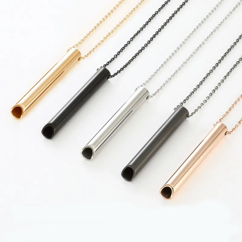 Hot selling stainless steel whistle pendant with engraved words to relieve anxiety. Stainless steel pendant necklace