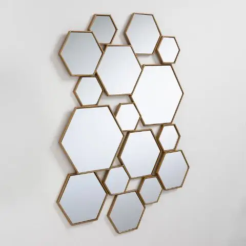 SWT 2023 Metal Brass Metal Hexagon Mirror Panel Wall Decorative Mirror