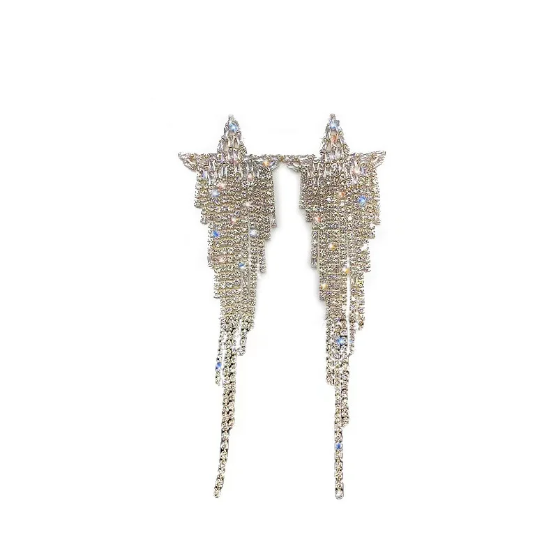 Party Jewelry Luxury Earrings 2022 New Design Full Rhinestone Star Long Tassel Earrings Ins Earrings Ladies Jewelry