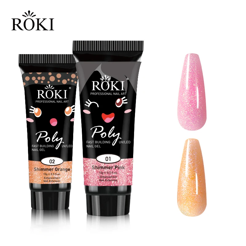 15g Acrylic Poly Gel Nail Kit ROKI 12 Colors Professional Private Label Nails Soak Off UV Nail Extension Poly Gel