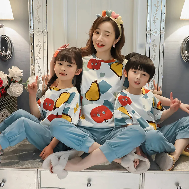 Хлопковые Пижамные комплекты mommy and me летняя Пижама для женщин девочек и