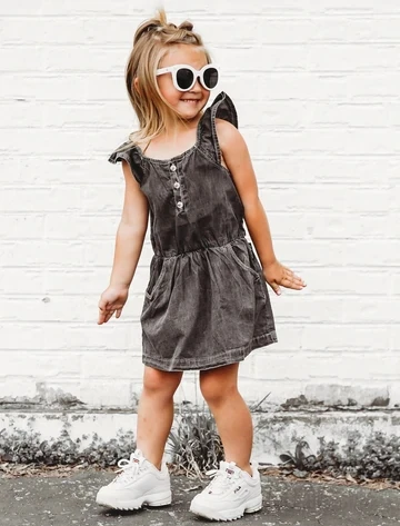 Cute baby girls summer flutter dress sleeveless solid pockets tunic dress