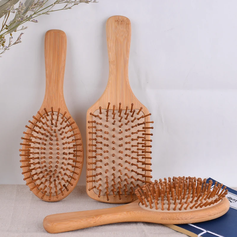 OEM Натуральный экологичный Квадратный Бамбуковый деревянный лопастной массажный шампунь для кожи головы раскладная щетка для волос бамбуковая щетка для волос с фирменным логотипом