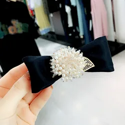 South Korea Imported Leather Spring Ponytail Clip Autumn Winter New Ladies Crystal Bow Hairpin