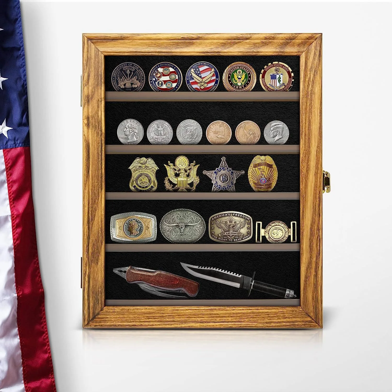 Solid wood medals and badges placement display frame  coin medallion collection  box