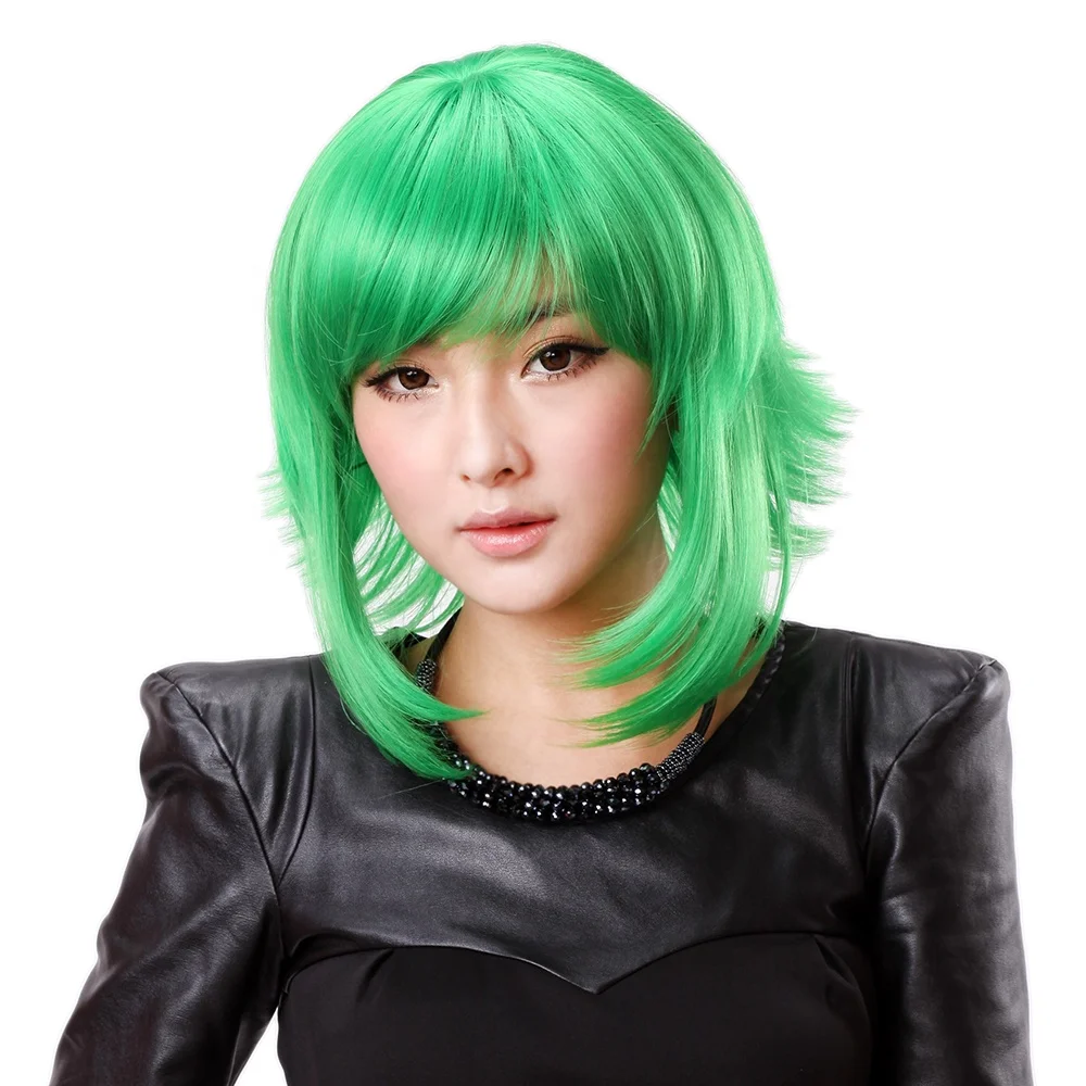 Stylish Green Short Curly Full Hair Costume Wig Lady Anime Hair Cosplay Wig