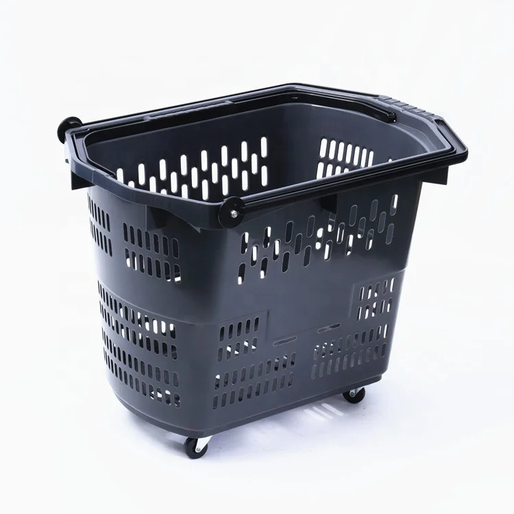 Manufacturer Cheap 60L Grocery Supermarket PP Plastic Storage Shopping Trolley Basket for Sale