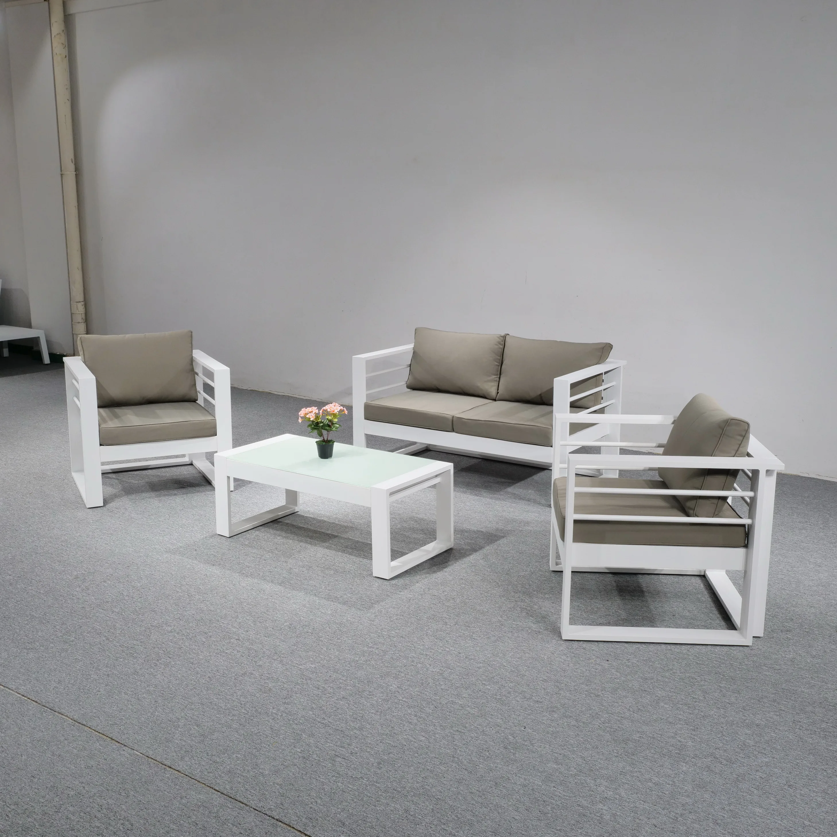 Modern garden furniture sofa set minimalistic powder coated aluminum waterproof leisure outdoor garden sofa