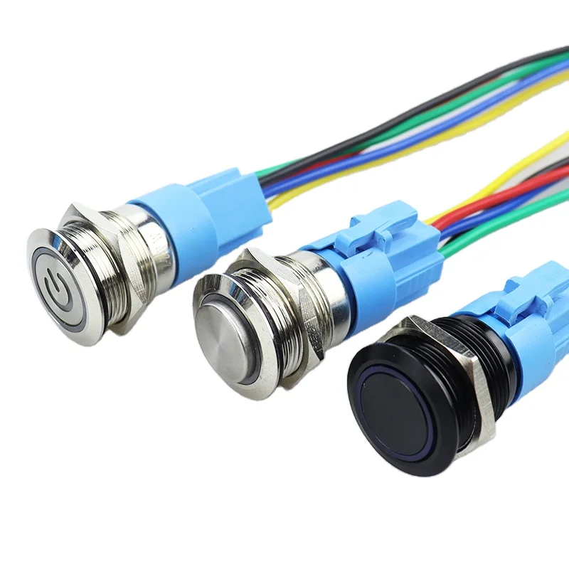 Металлический кнопочный переключатель 12/16/19/22 мм водонепроницаемая кнопка питания плоский круглый светодиодный светильник самоблокировки 5 В 12 24