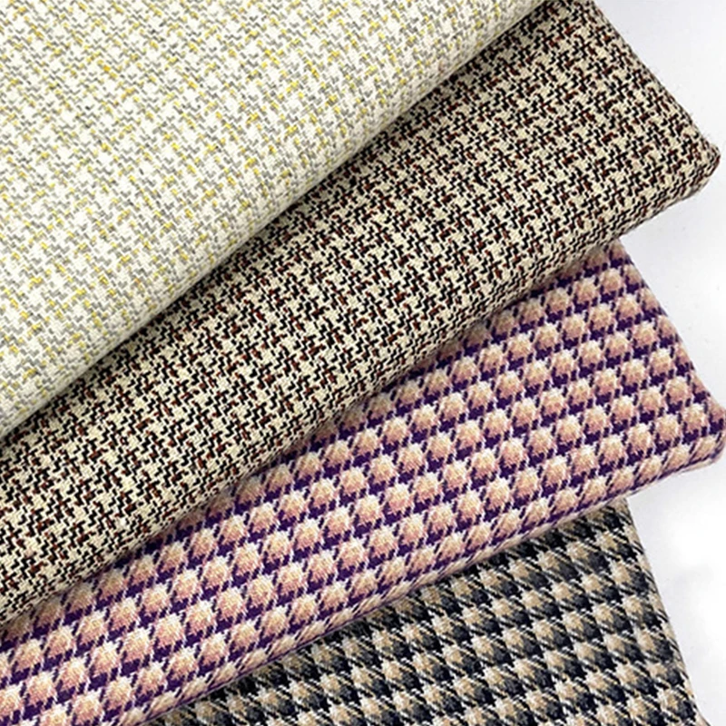 Comfortable woolen polyester blend yarn dyed tweed Houndstooth plaid coat/skirt fabric