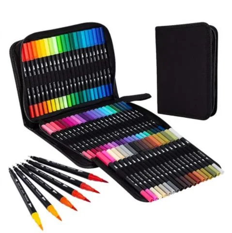 60 Colors Dual Brush Pens Set Fine & Brush Tip Art Markers For Kids Adult Coloring