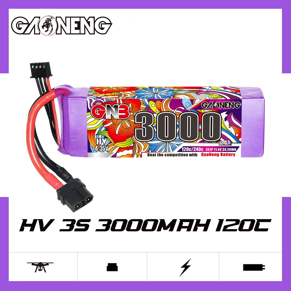 GNB GAONENG 3S 3000mAh 11.4V 120C RC LiPo battery HV LiHV High Voltage Discharge Air Wing Dones Helicopter RC Car Boat Hobbies