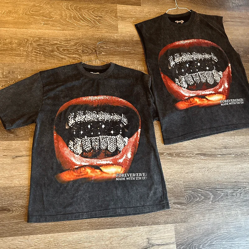 Custom Print Logo Graphics Tee High Quality Oversized Heavyweight Vintage Acid Wash Sleeveless O-Neck T-Shirts For Men