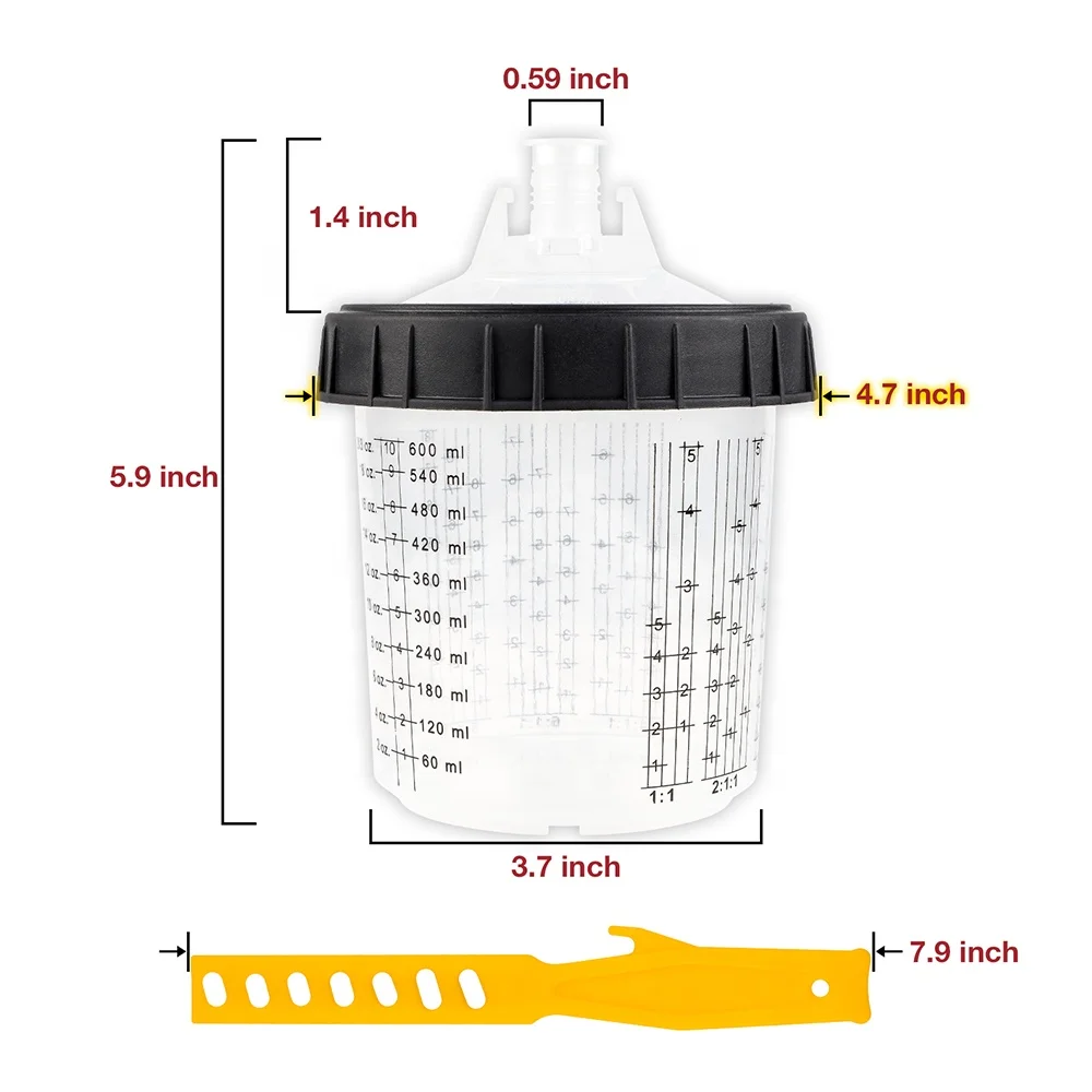 50-Pack Disposable PP Cup with Lids 1 Hard Cup with Retainer Ring Convenient Paint Cups Spray Gun