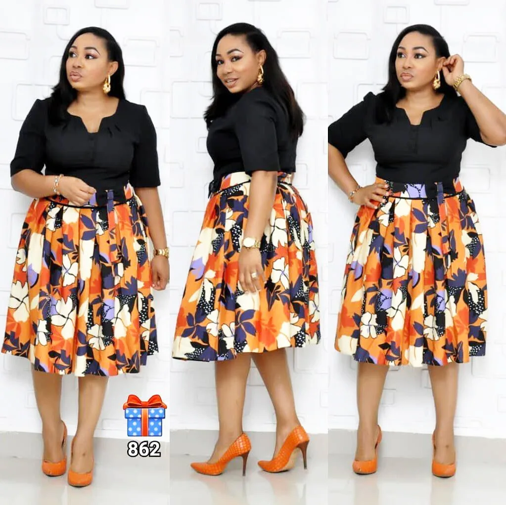 V-neck Bow  Coat and Skirt for Women Models African Kitenge Dress Designs  Plus+Size+Dress