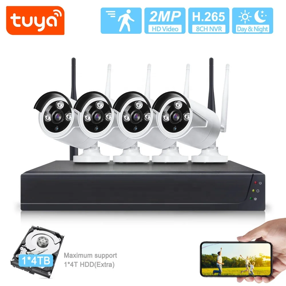 Цена по прейскуранту завода Tuya Smart 2.0MP Водонепроницаемый WiFi ip-камера безопасности комплект