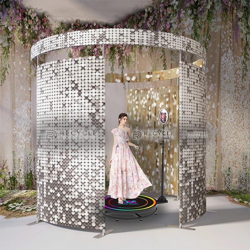 2024  Romans New Vogue Tension Fabric Led Video  Green Screen Custom Stand Circular Sequin 360 Photo Booth Enclosure Backdrop