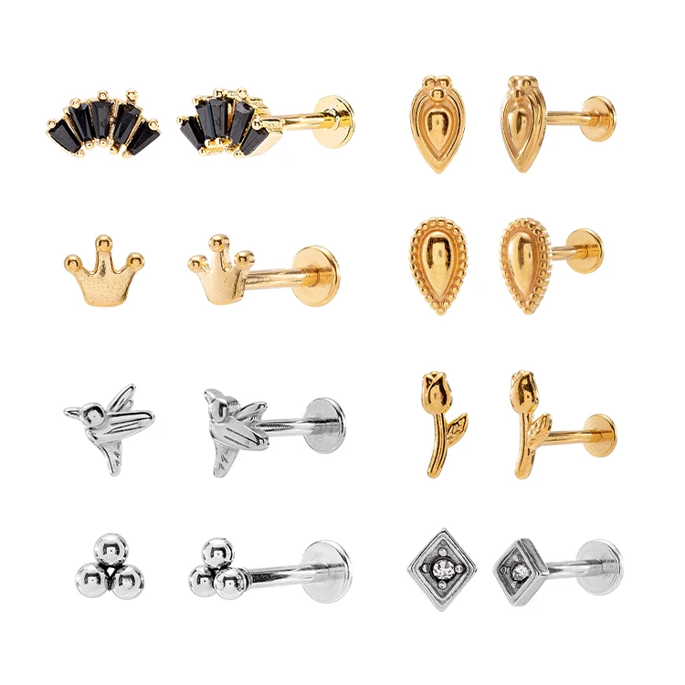 Lip Studs With Internal Thread Stainless Steel Hypoallergenic Lip Studs With Various Styles Tragus Ear Piercing Jewelry