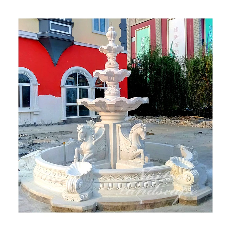 Outdoor Garden Decor Antique Stone Carving White Marble Horse Statues Water Fountain Prices