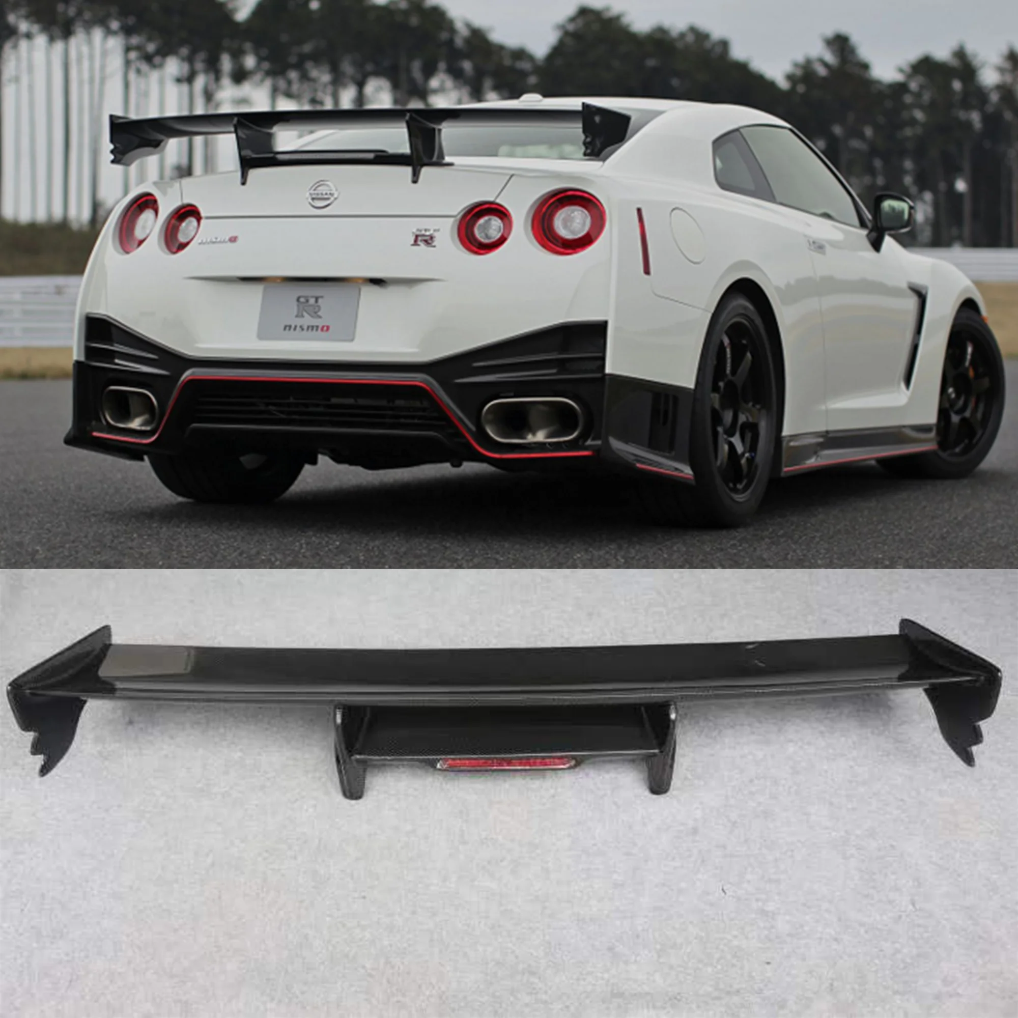 GTR R35 Nismo Style Carbon Fiber Rear Trunk Roof Spoiler With Brake Lights