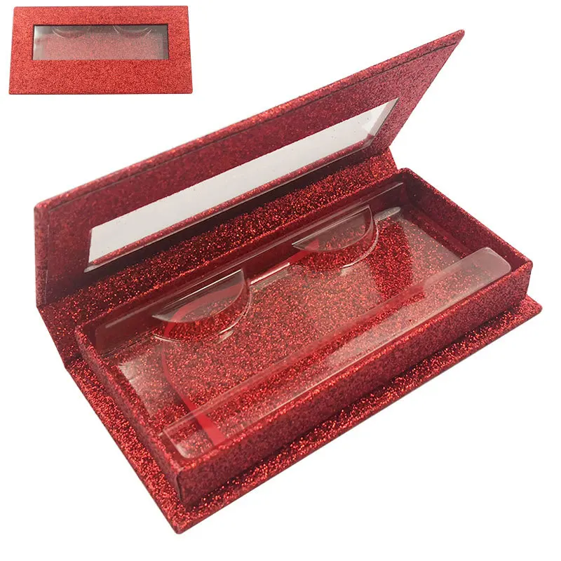 qingdao luxury strip eyelash package case with window red paper empty lash holder box