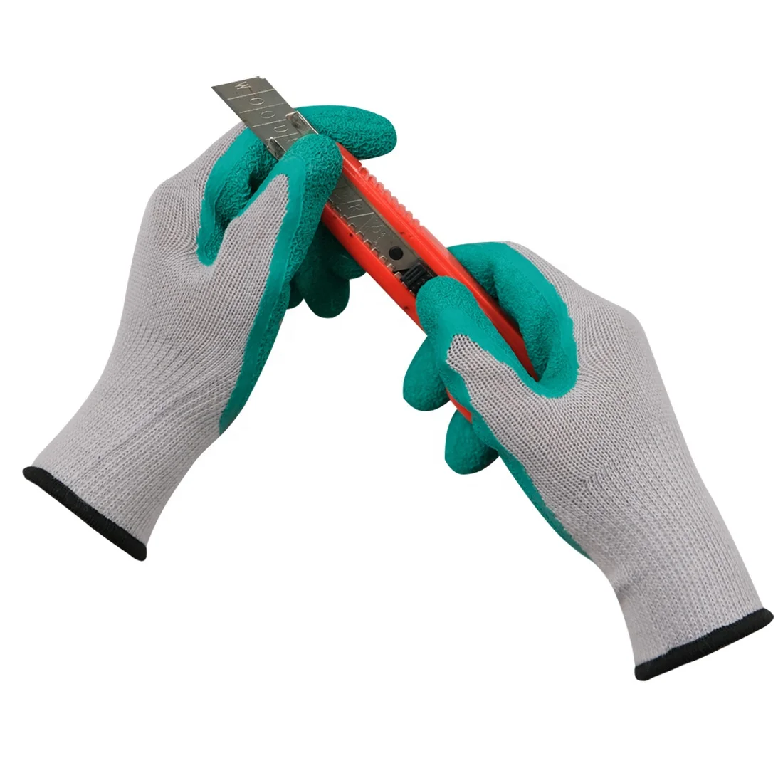 Comfortable Greyish Green Coated Work Safety Gloves Anti-slip Breathable Customized Gloves