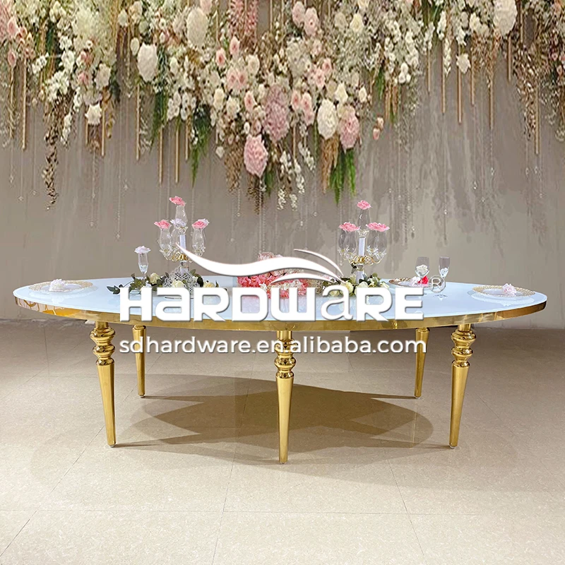 Wholesale Dubai Gold Stainless Steel Legs Mdf Wedding Dining Table For Wedding