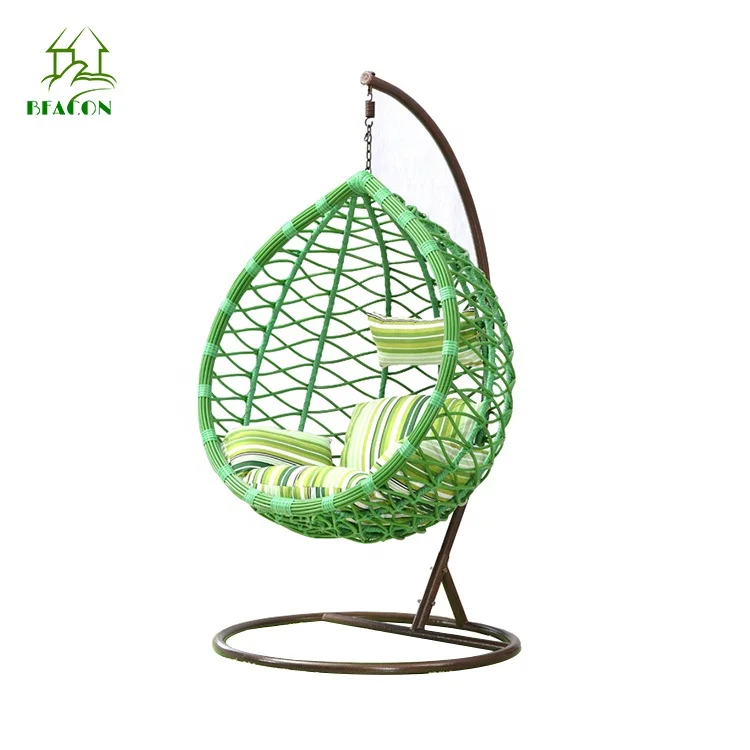 Foshan outdoor furniture round rattan wicker green outdoor hanging swing chair with stand