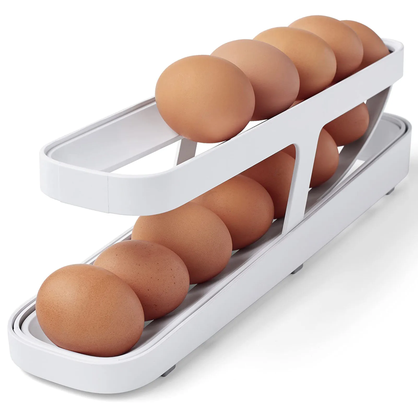 Refrigerator Egg Dispenser, Automatic Scrolling Egg Rack Holder Storage Box Egg Basket Container Organizer Roll down