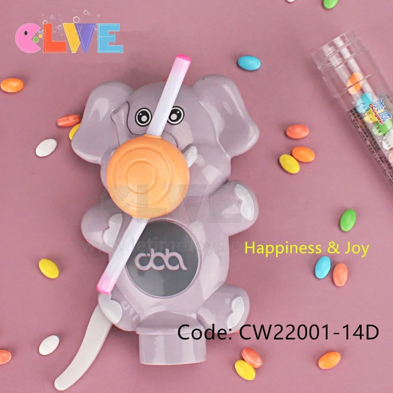 Good quality ABS plastic animal toy candy surprise gift for kids luminous Light up elephant hand fan candy toy