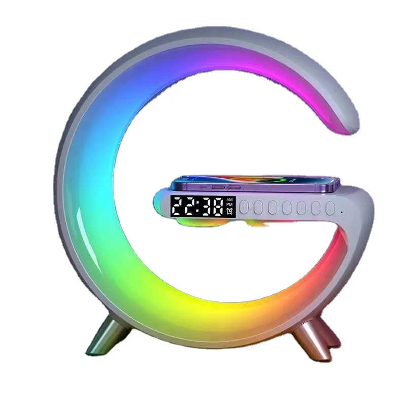 2023 Factory Wholesale 256 RGB LED Blue Tooth Speaker 4 in 1 Table Lamp Fast Wireless Charger Digital Clock App Contral
