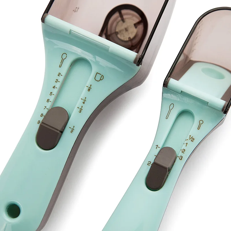 Kitchen Baking Tools Multifunctional 2PCS Plastic Adjustable Measuring Cup Spoon Set for Solid Powder Liquid