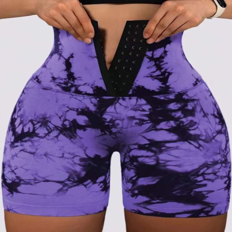 Hot selling  new Push Up Tie Dye Yoga Shorts Women Gym Fitness SportsWear Workout Tights Running High Waist Leggings