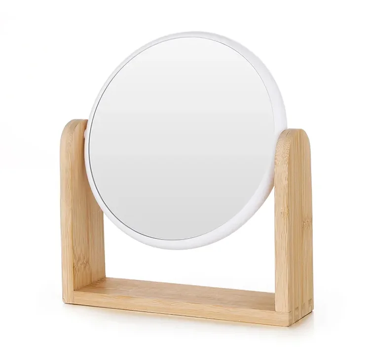 custom personality tabletop dressing mirror circle dual side make up mirrors with magnifying brown standing vanities mirror
