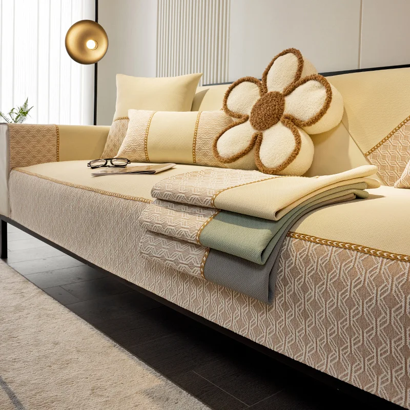 Non-slip Custom Particles Simple Modern Sofa Cushion Multi-size Fabric Comfortable Chenille Couch Cover