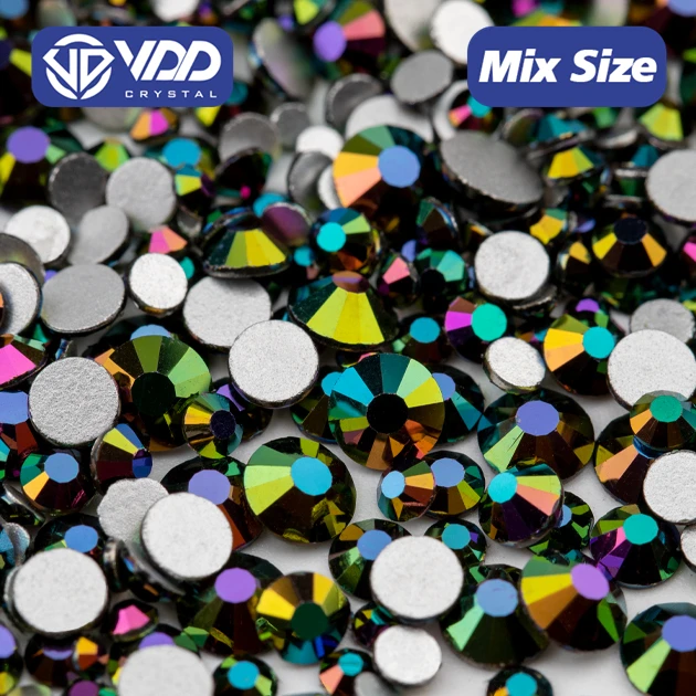 VDD 163 Magic Green  SS6-SS20 Mix Size Glass Rhinestone Crystal Flatback Glitter Stone Nail Art Accessories DIY Decoration
