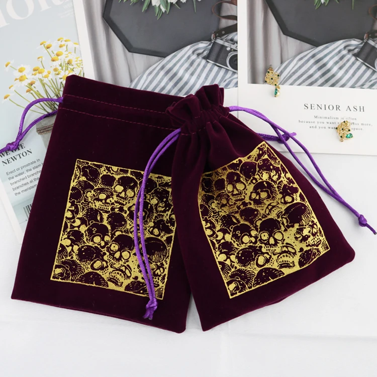 Hot product purple pouch jewelry velvet drawstring bag with Gold Printing Logo,velvet bag jewelry packaging with drawstring