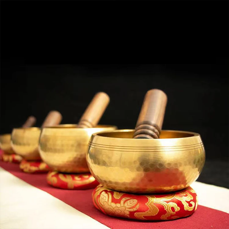 7 size wholesale  Handmade Meditation nepal set singing bowl Yoga Bowl tibetan singing bowl with handle Mallet & Cushion