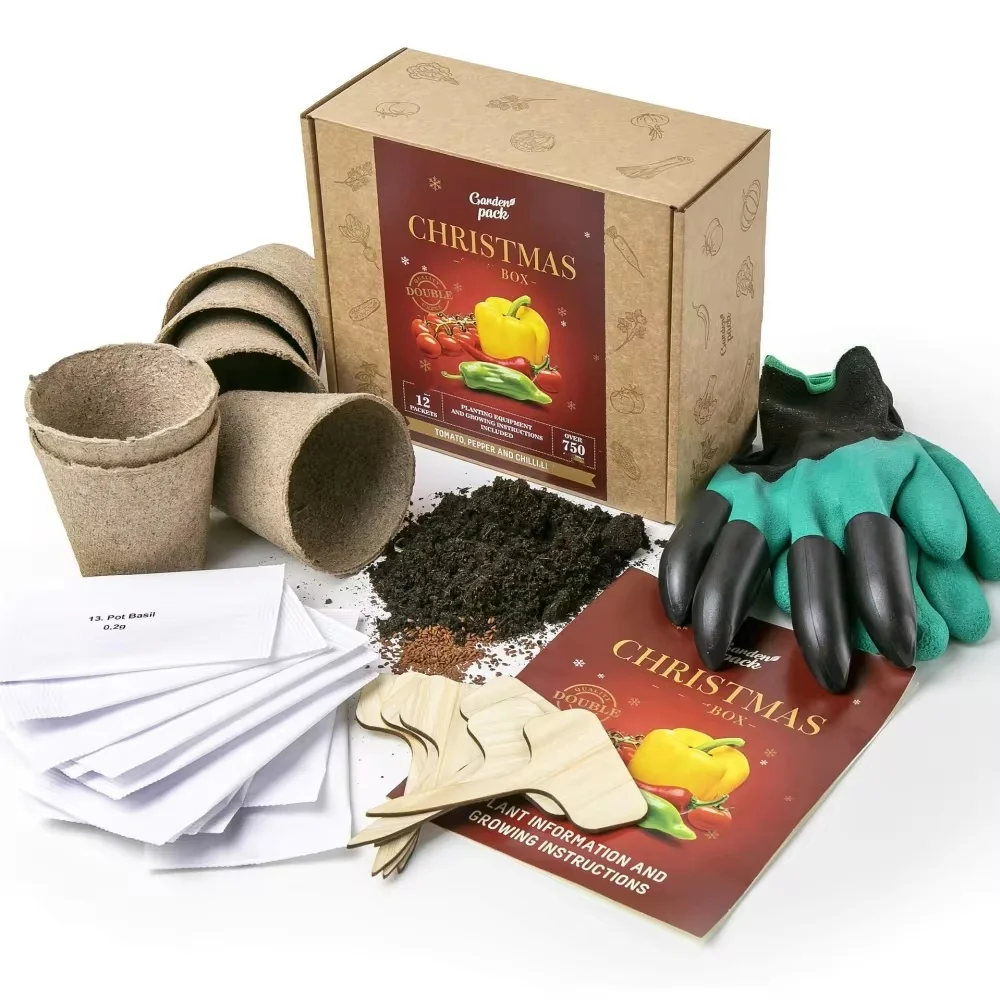 CHRISTMAS EDITION vegetable planting kit tomato pepper chili pepper planter with growing accessories Custom Bamboo Plant Markers