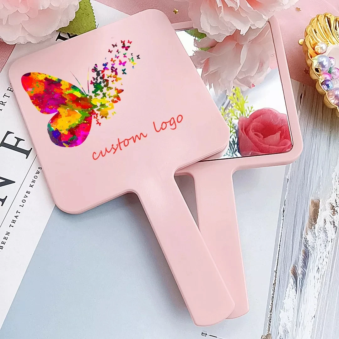 FEIYAN Wholesale Makeup Hand Hold Mirror Heart Oval Round Square Shape Custom Your Logo Portable Beauty Handheld Makeup Mirror